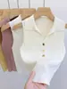 Chal de Punto de Verano para Mujer con Cuello en V sin Mangas, Versátil Multicolor, Top Básico Ajustado