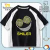 Camiseta de manga corta temática de "backrooms" transfronteriza, adecuada para niños mayores y estudiantes, con un diseño de cara sonriente, perfecta para deportes y uso casual