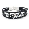 Pulsera de Cuero Tejida de Múltiples Capas con Estrella de Cinco Puntas, Pulsera de Aleación Tridimensional con Cuentas de Estrella de Cinco Puntas, Accesorios Retro Casuales Unisex