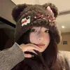 Gorro de Felpa Otoño e Invierno para Mujer, Cálido Sombrero Lei Feng de Acrílico Suave que Protege los Oídos, Cálido Gorro de una Pieza con Cúpula de Felpa de Pelo de Gato para Adelgazar la Cara