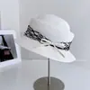 Sombrero de Sol Estilo Retro Japonés para Mujer, Sombrero de Paja con Protección Solar de Verano, Sombrero Cubo de Malla con Lazo de Seda y Lino, Sombrero de Sol
