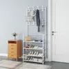 Zapatero y Perchero Multifuncional, Perchero para Ropa, Perchero de Pie, Zapatero Ensamblable de Múltiples Niveles, Estilo Simple y Moderno para Dormitorio