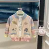 Nuevo Suéter de Punto Cardigan para Niñas Otoño e Invierno para Niños Medianos y Grandes Casual con Forro de Felpa Bordado de Dibujos Animados de Una Pieza Ropa de Terciopelo para Niños
