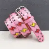 Cinturón punk de tachuelas con rayo exclusivo transfronterizo, cinturón ancho de cuero con purpurina multicolor, cinturón unisex estilo retro americano