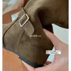 Versión de Piel de Vaca con Aumento Oculto de 5 cm~ Moda Coreana con Elegante Hebilla, Botas Apiladas de Media Pantorrilla para Mujer, Botas Martin de Otoño e Invierno