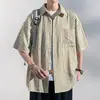 Camisas Rayadas Retro Estilo Japonés con Cuello Solapa Manga Corta para Hombres y Mujeres 2025 Verano Marca de Moda Sueltas Estilo Hong Kong Camisas y Chaquetas de Pareja
