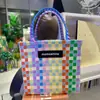Cesta de Legumes Coração Colorido Contrastante Sacola Plástica Trançada Bolsa de Ombro Grande Capacidade Tecida à Mão Sacola de Lembrança Presente de Casamento