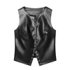 Colete de Cor Sólida Transfronteiriço Europeu e Americano Novo Estilo Elegante Moda Feminina Atacado Versátil Couro Botão Único