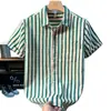 Camisa Casual de Manga Curta para Jovens no Verão, Seda Gelada Respirável, Sem Amassar, Camisa Elegante de Manga Curta com Base Listrada para Cabeleireiros