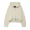 Chamarra Corta Cortavientos con Capucha y Cordón, Cremallera Bidireccional, Dobladillo Fruncido, Corte Holgado, Chaqueta Casual con Protección Solar, En Stock