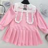 Vestido de Niña Estilo Universitario Otoño 2025 Moda Infantil Vestido Estilo Occidental Cuello Marino Manga Larga Vestido de Princesa Infantil Venta al por Mayor