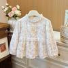 Camisa de boneca floral para meninas primavera novo estilo coreano bebê menina renda francesa doce manga comprida algodão puro top primavera