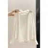 Nova camisa feminina 2026, estilo francês, modelagem slim, gola boneca, cor sólida, de abotoamento simples, manga longa, um top leve para outono