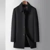 Casaco Masculino Artesanal Outono/Inverno 2025 Estilo Executivo com Forro de Plumas Removível, Jaqueta de Lã Quente para Jovens Profissionais