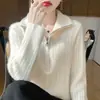 2026 Nuevo Top de Mujer con Cremallera Tejido de Canalé Color Sólido Otoño Invierno Punto de Solapa Suéter Holgado Ropa de Mujer Adelgazante