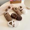 Zapatos Birkenstock de Piel de Cordero para Niñas Invierno 2025 Nuevos Zapatos de Algodón Cálido de Felpa para Niños Boca Baja de Princesa para el Hogar
