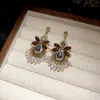 Pendientes de Borla de Cristal Diamante Estilo Étnico Retro Aguja de Plata Nicho Pendientes de Alta Gama Pendientes de Lujo Ligero Venta al por Mayor