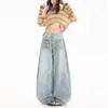 Jeans Lavados de Chica Caliente con Aspecto Desgastado de la Alta Calle Americana Pantalones Sueltos de Longitud Completa Bordados Desestructurados Desplazados Nuevos de Otoño e Invierno para Mujer