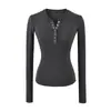 Atacado de Roupas Femininas Transfronteiriças Estilo Europeu e Americano Camiseta com Efeito Emagrecedor Novidade Outono e Inverno 2025 Tops de Manga Longa Cor Lisa