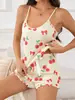 Pijama Casual Transfronterizo Nuevo Estilo Sexy Europeo y Americano 2025, Ropa de Casa Camisola, Conjunto Casual Simple de Dos Piezas de Cereza