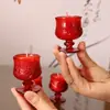 Copa de Vidrio con Forma de Cuenco del Tesoro Vela Roja Sin Humo Lámpara Eterna Doméstica de Interior para Adoración a Buda Vidrio A Prueba de Viento