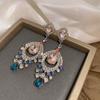 Pendientes de plata con forma de mariposa y flor de diamante de mediados de la antigüedad, pendientes de gota de agua de alta calidad, pendientes retro de corte a juego para mujer.
