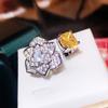 Flor de zircão dourado flor rosa online venda quente ao vivo Novo anel aberto de temperamento de alta qualidade com diamante completo para mulheres