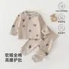 Conjunto de Dos Piezas para Bebé Primavera y Otoño Ropa Interior de Algodón Puro Tops y Pantalones Térmicos para Niños Cintura Alta Protección de Vientre Ropa de Dormir Ropa para Niños Anxi