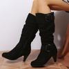 Cross-border novo plus size gatinho com botas da moda 2024 outono e inverno novo tubo alto, mas joelho fivela de cabeça redonda botas femininas te