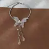Collar de Mariposa con Incrustaciones de Diamantes y Borla de Gota de Agua Estilo Coreano Ins para Mujer, Cadena para Clavícula de Moda Exquisita de Alta Gama, Accesorio Muy Hermoso