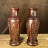 Ornatos de Vaso Esculpido em Ébano para Arranjos de Flores na Sala de Estar, Artesanato de Decoração para Casa em Madeira de Ameixeira, Orquídea, Bambu e Crisântemo, Presentes de Inauguração