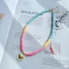 1 Collar con Colgante de Moda para Mujer de Cerámica Blanda de Colores Bohemios con Perlas Colgante de Corazón Chapado en Oro de 18K