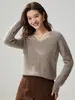 Suéter de Cachemira con Cuello en V 2026 Otoño/Invierno Nuevo para Mujer Tejido de Punto Trenzado Capa Base Estilo Dulce Color Sólido Suéter Cálido