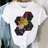 Atacado estação independente primavera e verão figura geométrica tamanho grande feminino retro desenho animado letras branco top camiseta feminina