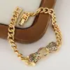 Pulsera Doble de Leopardo Popular en Europa y América para Hombres Color Dorado Joyería con Diamantes Hip-hop Punk Personalidad Moda Pulsera Gruesa
