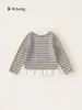 Top de Otoño para Niñas Bangxuan Camiseta de Manga Larga Rayada para Niños Ropa Falsa de Dos Piezas Cuello Redondo Volantes Top para Bebé