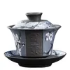 Gaiwan de Argila Roxa Embossado Original Mineral Fragrância de Lótus Tigela Três Talentos Tigela de Chá de Argila Preta Conjunto de Chá de Grande Capacidade Cor Sólida Estilo Chinês Uso Doméstico