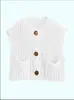 Amazon Tops de Punto para Mujer Tejido de Punto Europeo y Americano Aguja Gruesa Cuello en V Sin Mangas Chaleco de Moda Elegante Corto de Punto Casual