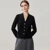 Cardigã de Cashmere com Renda, Novo Cardigã de Cashmere com Renda Patchwork Feminino Outono/Inverno, Manga Longa Gola V de Cashmere de Cabra Largo