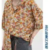 Camisa con Estampado Floral BOYUE Verano Holgada Casual para Hombre Vacaciones Hawaiana Cinco Mangas Top Delgado Estilo Japonés