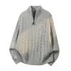Suéter de punto jacquard retro americano de alta gama con media cremallera y cuello alto para hombre, nuevo estilo otoño/invierno con un ajuste holgado y relajado
