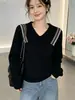 Suéter de punto oversized de manga larga estilo universitario, nueva colección otoño 2026, estilo coreano, corte holgado, moderno, sencillo y casual