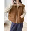 Chaleco Casual de Solapa Imitación Lana de Cordero Retro para Mujer 2026 Otoño Invierno Nuevo Sin Mangas Cálido Acolchado Chaleco Corto