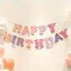 Bandeirola de feltro feliz aniversário macaron para bebê ano novo tecido não tecido bandeirola de letras em inglês decoração simples para fotos