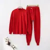 Traje de ropa interior larga térmica de cuello redondo para hombre, suelto, rojo, otoño e invierno