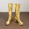 Botas de Cano Alto Quadradas com Tiras Cruzadas Outono/Inverno Cor Sólida Zíper Lateral Versáteis para Mulheres Impermeáveis Plataforma Salto Alto Tamanho Grande Moda de Comércio Exterior