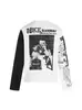 Camiseta de Manga Larga con Estampado de Personaje de Periódico Estilo Callejero Retro Americano para Hombres y Mujeres, Top de Bloques de Color de Marca de Moda 2026