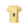 Yechuan # Camiseta de Manga Curta Estilo Jersey Retrô Americano para Mulheres, Marca Tendência Estilo Jersey com Listras Decote V Top Esportivo para Meninas Descoladas