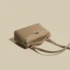 Bolso tipo lonchera LP de moda para ir al trabajo, piel genuina de vaca de capa superior, bolso de mano para mujer, bolso cuadrado pequeño, bolso cruzado simple japonés y coreano, de alta gama
