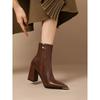 Sapatos Elegantes de Salto Alto Estilo Novo Outono e Inverno, Botas Curtas Bico Fino para Mulheres, Salto Bloco, Botas de Cano Curto com Zíper da Moda